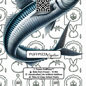 PuffPizza Cagliari – frozen Italian puff pastry snack with tomato, cheese, anchovies, and capers