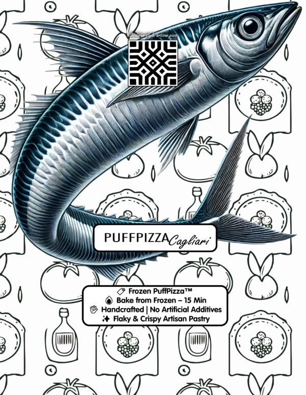 PuffPizza Cagliari – frozen Italian puff pastry snack with tomato, cheese, anchovies, and capers