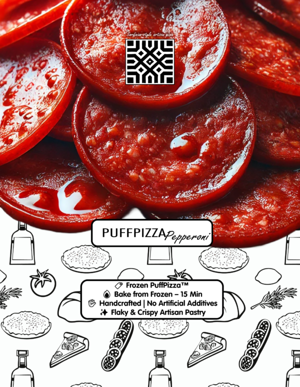 PuffPizza Pepperoni – frozen Italian puff pastry snack with spiced chorizo and cheese